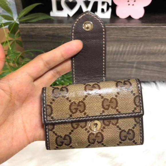 Gucci Heart Logo GG Canvas & Brown Leather 6 Key Ring Holder Key Case - Picture 3 of 8